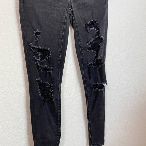 American Eagle Hi-Rise Jegging Destroyed Black 00 - Picture 2 of 8